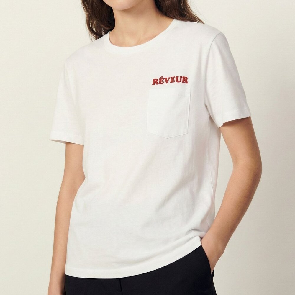 Sandro White T Shirt ASO Jimin BTS Reveur Pocket Cotton Fits M/L Unisex